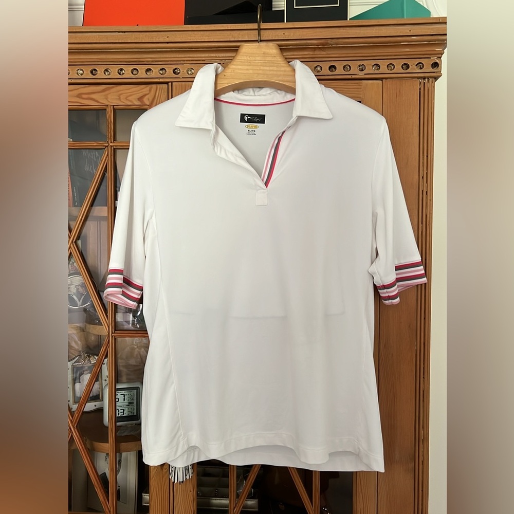 Greg Norman White Polo Shirt with Stripe accents XL
